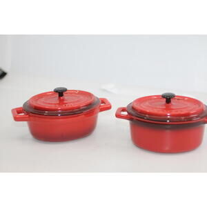 H2K Mini Red Stoneware Cocotte Set of 2 w Lids Oven Safe